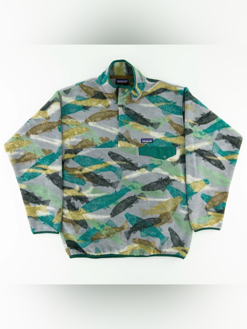 Patagonia Synchilla Trout Tails Snap-T Fleece Pullover Mens M Vintage Fish Print